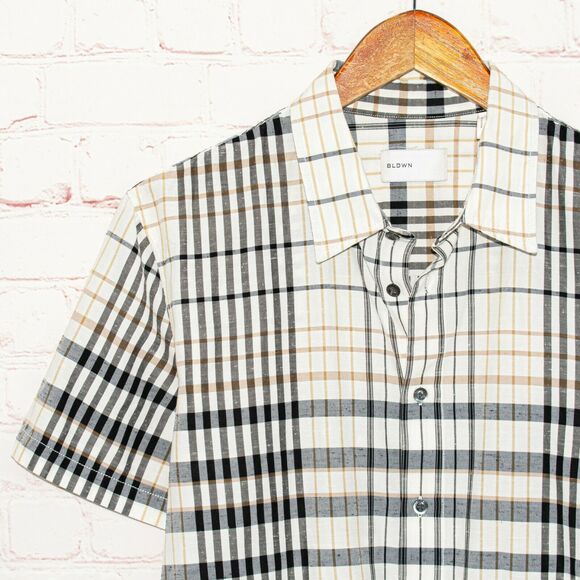 BLDWN $138 Modern Relaxed Button up Julian Shirt Short Sleeve Plaid Sz Small - Picture 6 of 8
